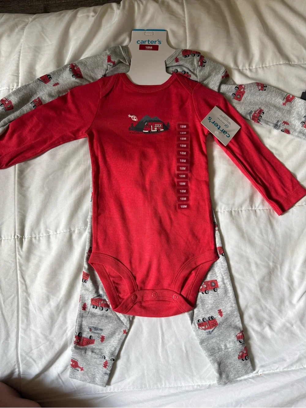 Carter's Red, Green & Cream Pajama Trios with Navy and Light Blue Pants